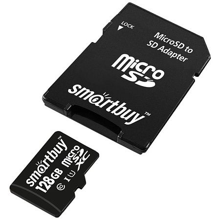 Карта памяти SmartBuy MicroSDXC 128GB UHS-1, Class 10, скорость чтения 90Мб/сек (с адаптером SD)
