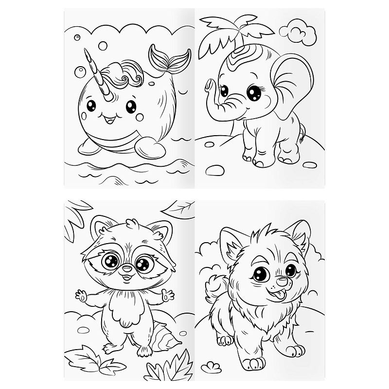 Раскраска А4, 16 стр., ТРИ СОВЫ "В стиле kawaii"