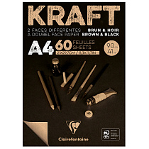 Скетчбук - блокнот 60л., А4 Clairefontaine "Kraft", на склейке, верже,черный/крафт, 90г/м2