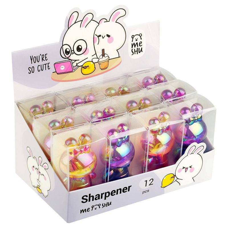 Точилка пластиковая MESHU "Cute rabbit", 1 отверстие, ассорти 