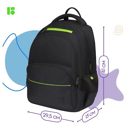 Рюкзак Berlingo U3 "Black-green" 41*29,5*13см, 2 отделения, 4 кармана, эргономичная спинка 