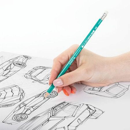 Карандаш чернографитный с ластиком STAFF EVERYDAY BLP-GRN, 1 шт., НВ, пластик., корпус зеленый, 181939 