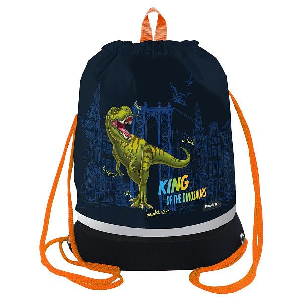 УЦЕНКА - Мешок для обуви 1 отделение Berlingo "T-Rex style", 400*480мм, расширяющееся дно, светоотражающая лента, карман на молнии (осн 351223)