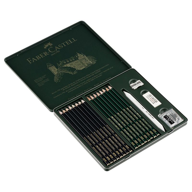 Набор карандашей ч/г Faber-Castell "Pitt Graphite Matt" и "Castell 9000", 20 предметов, заточен., метал. кор.