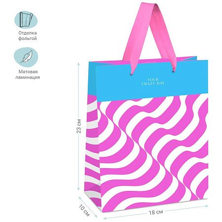 Пакет подарочный 18*23*10см MESHU "Fuchsia color Illusion", отд. фольгой, матовая ламинация