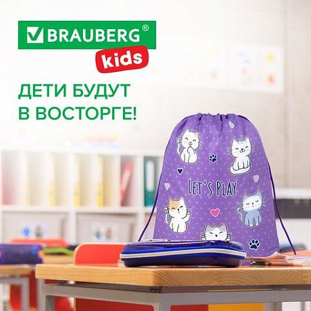 Мешок для обуви BRAUBERG KIDS, с петлей, 42х34 см, "Playing kittens", 272413 