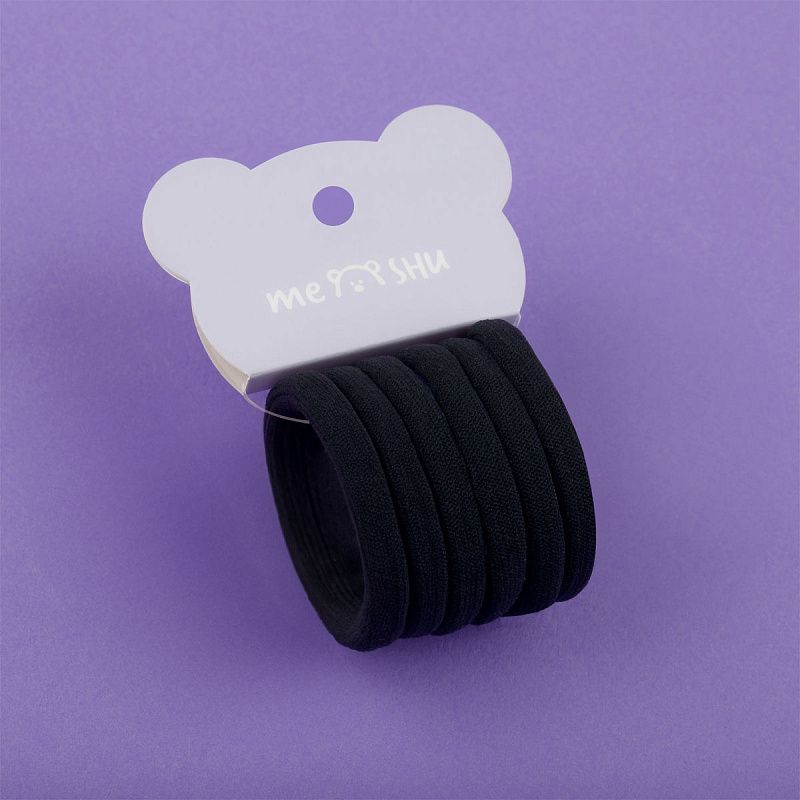 Резинки для волос MESHU "Essence thin", черные, 6шт., диаметр 4см, европодвес
