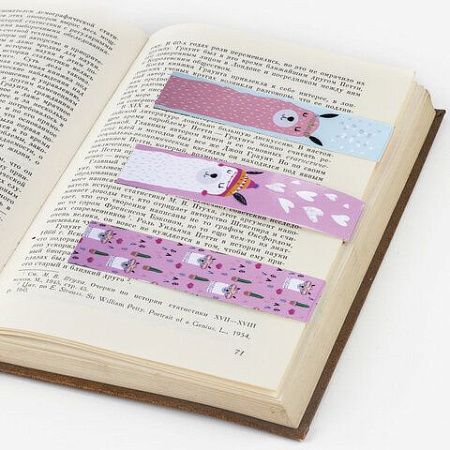 Закладки для книг с магнитом "ЛАМЫ", набор 6 шт., блестки, 25x196 мм, ЮНЛАНДИЯ, 111642 