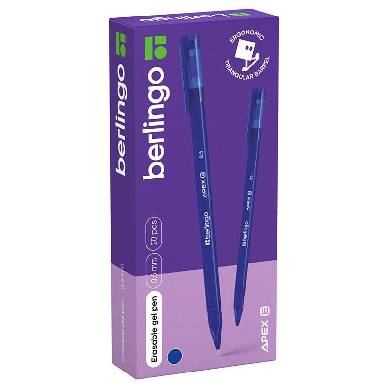Ручка гелевая стираемая Berlingo "Apex E" синяя, 0,5мм, трехгранная 