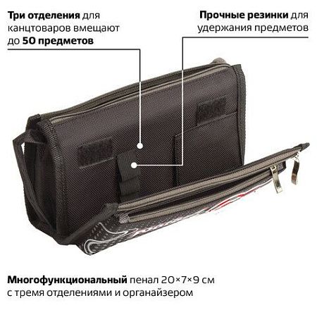 Пенал ЮНЛАНДИЯ для мальчиков, 3 отделения, мягкий, "Футбол", черный, 20х7х9 см, 228978 