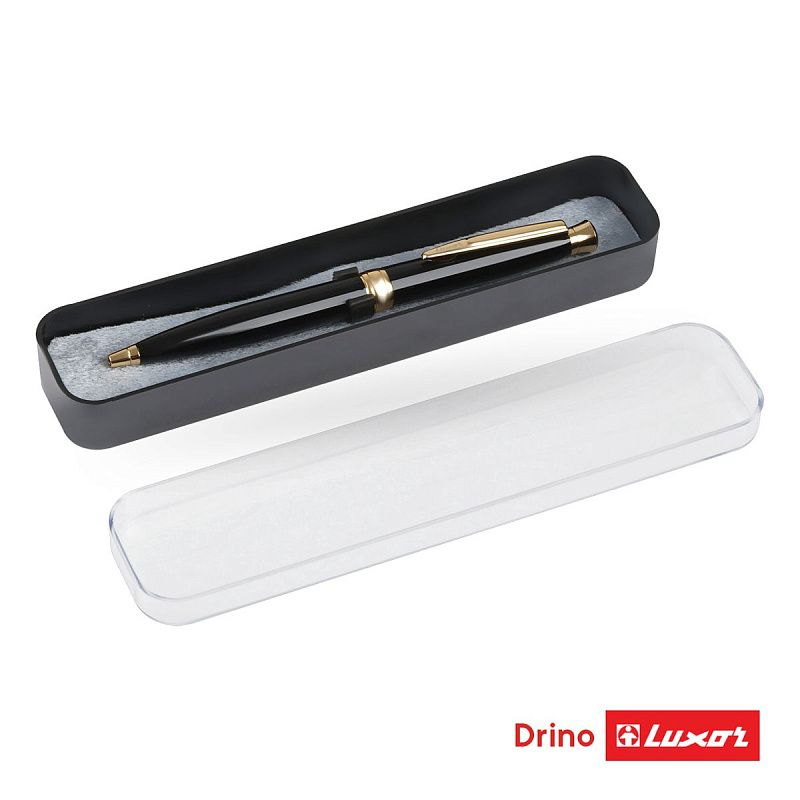 Ручка шариковая Luxor "Drino" синяя, 0,7мм, корпус черный/золото, кнопочный механизм, футляр 