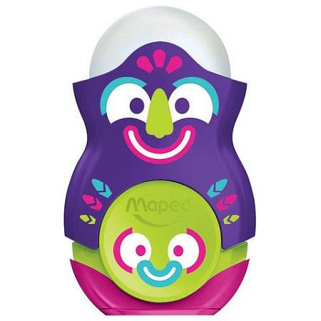 Точилка MAPED "Loopy Fancy", с контейнером и стирательной резинкой, корпус ассорти, 049131 
