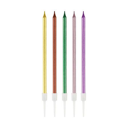 Свечи для торта с держателями MESHU "Metallic", ассорти, 11см, 10шт