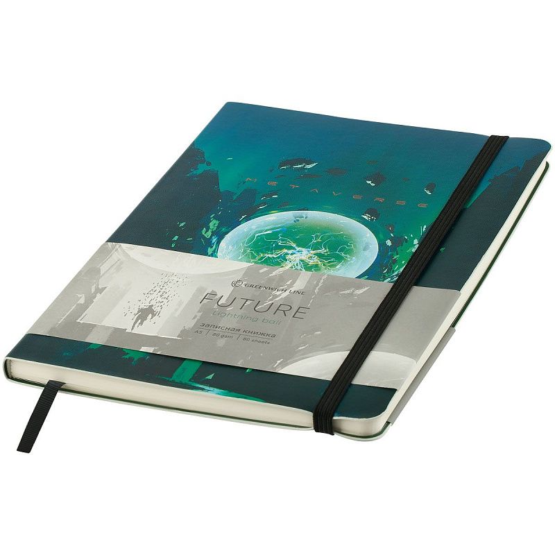 Записная книжка А5 80л. ЛАЙТ, кожзам, Greenwich Line "Future. Lightning ball", с резинкой, тиснение фольгой, блок в линию