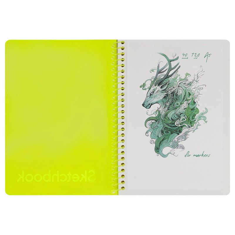 Скетчбук 40л., А5 BG "Neon. Yellow", на гребне, маркерная бумага 120г/м2