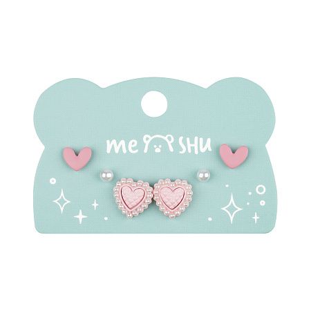 Серьги MESHU, бижутерия, розовые, 3 пары, европодвес