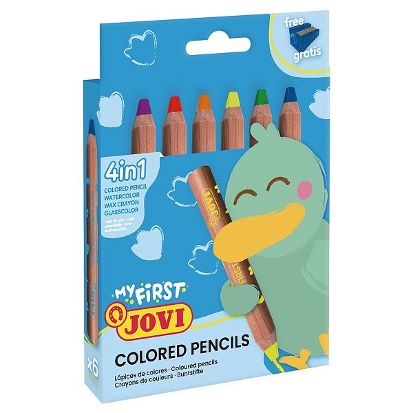 Карандаши цветные JOVI "My first" 4в1, 6цв., утолщ., заточен., картон, европ., с точилкой