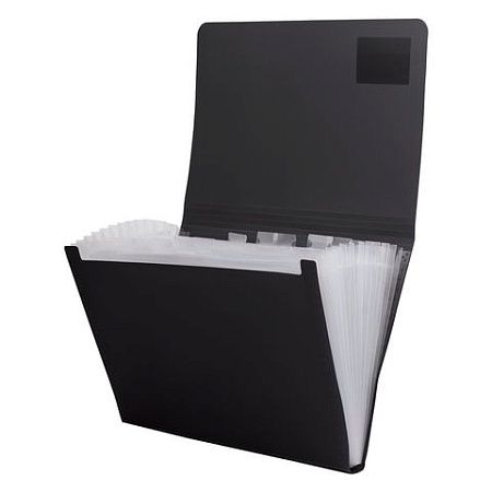 Папка на резинках BRAUBERG "Business", А4, 13 отделений, пластиковый индекс, черная, 0,5 мм, 224147 