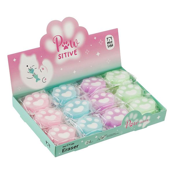 Ластик MESHU "Cute Paw", фигурный, 38*33*10мм, ПВХ, дисплей бокс, ассорти