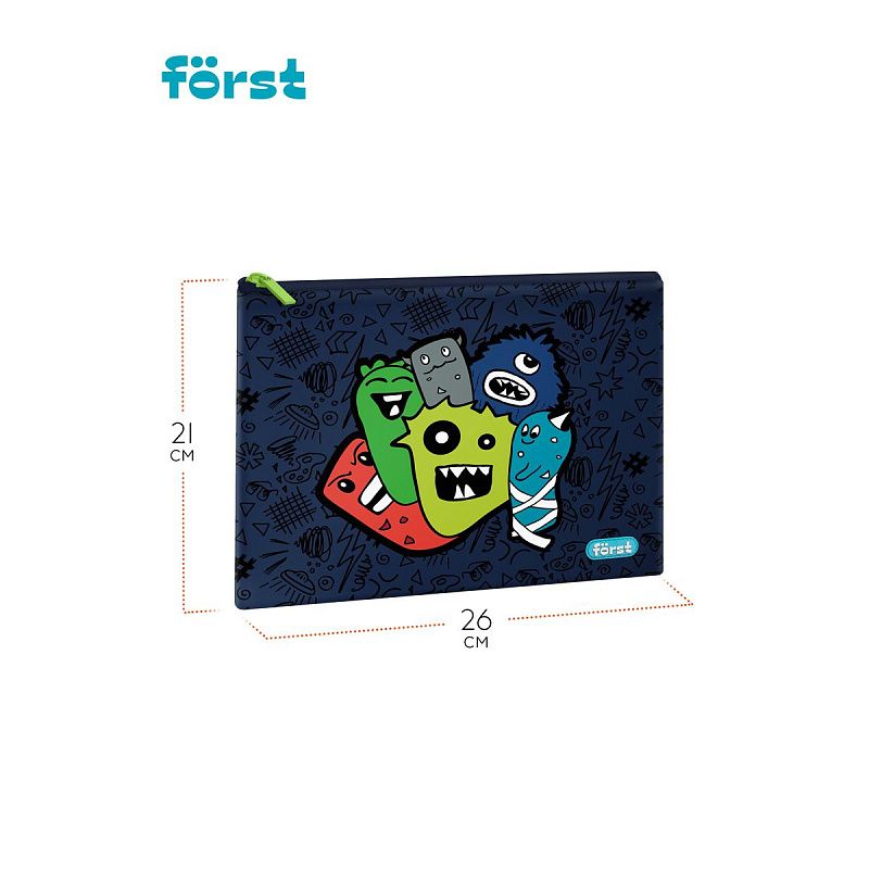 УЦЕНКА - Папка текстильная А5 Först "Monsters", 255*205мм, 1 отделение, полиэстер (осн 352129) 