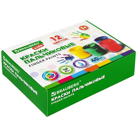 Краски пальчиковые для малышей от 1 года, КЛАССИКА, 12 цветов по 40 мл, BRAUBERG KIDS, 192397
