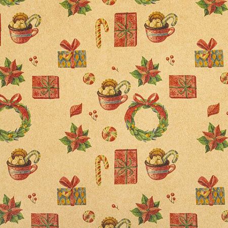 Бумага упаковочная новогодняя "Christmas Kraft", 70х100 см, 10 дизайнов ассорти, ЗОЛОТАЯ СКАЗКА, 592053