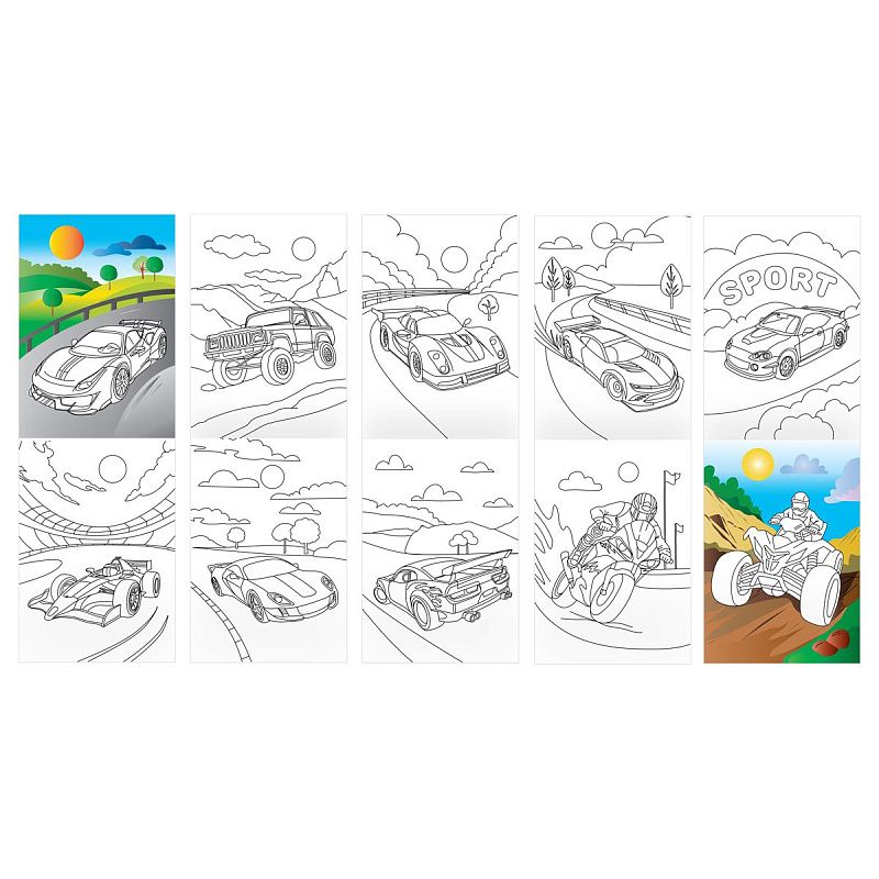 Раскраска А5, 10 стр.  ТРИ СОВЫ "Автомобили", горизонтальные