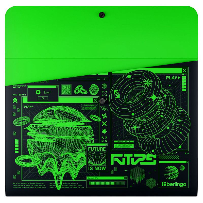 Папка-конверт на кнопке Berlingo "Future Tech", А4, 330мкм, с рисунком 