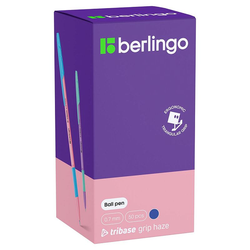Ручка шариковая Berlingo "Tribase grip haze" синяя, 0,7мм, грип, ассорти 