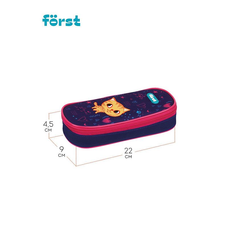 Пенал корпусный 1 отделение, 220*90*45 Först "Funny cat", полиэстер 