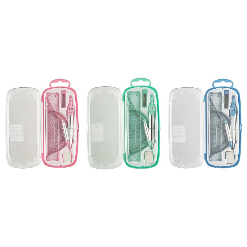 Набор чертежных инструментов ArtSpace, 7 предметов, циркуль 120мм,  пластиковый пенал, европодвес 