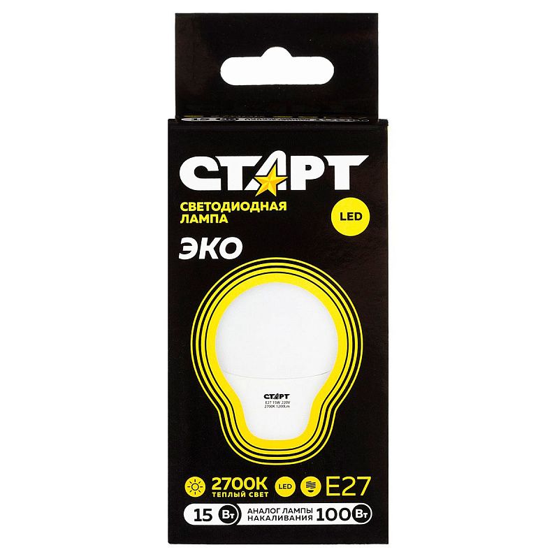 Лампа светодиодная Старт LED, серия "WS" 15W30, тип А "груша", E27, 2700К, теплый свет, 25000ч