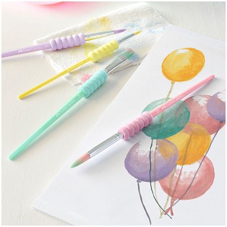 Набор кистей Faber-Castell 4шт., круглые № 12, 4, 8, плоская №10, пастел. цвета., блистер, европодвес
