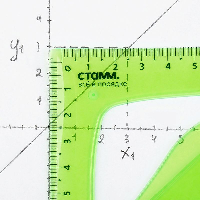 Треугольник 30°, 13см СТАММ, пластиковый, гибкий, прозрачный, зеленый, европодвес 
