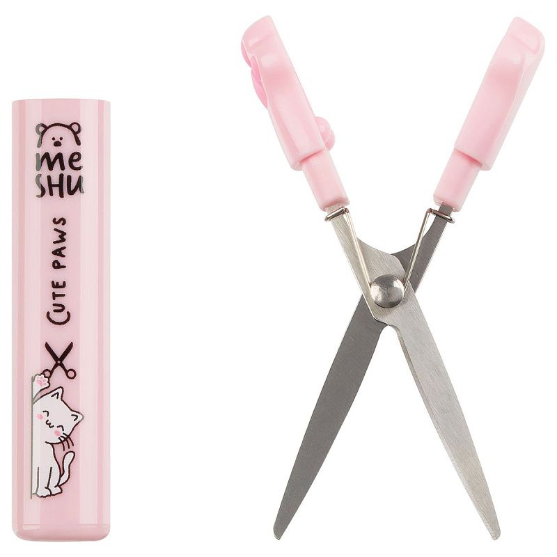 Ножницы детские маленькие MESHU "Paw", 8,7см, складные в футляре, блистер, европодвес