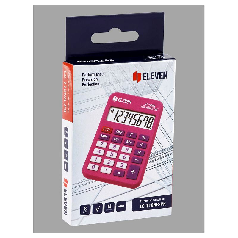 Калькулятор карманный Eleven LC-110NR-PK, 8 разрядов, питание от батарейки, 58*88*11мм, розовый