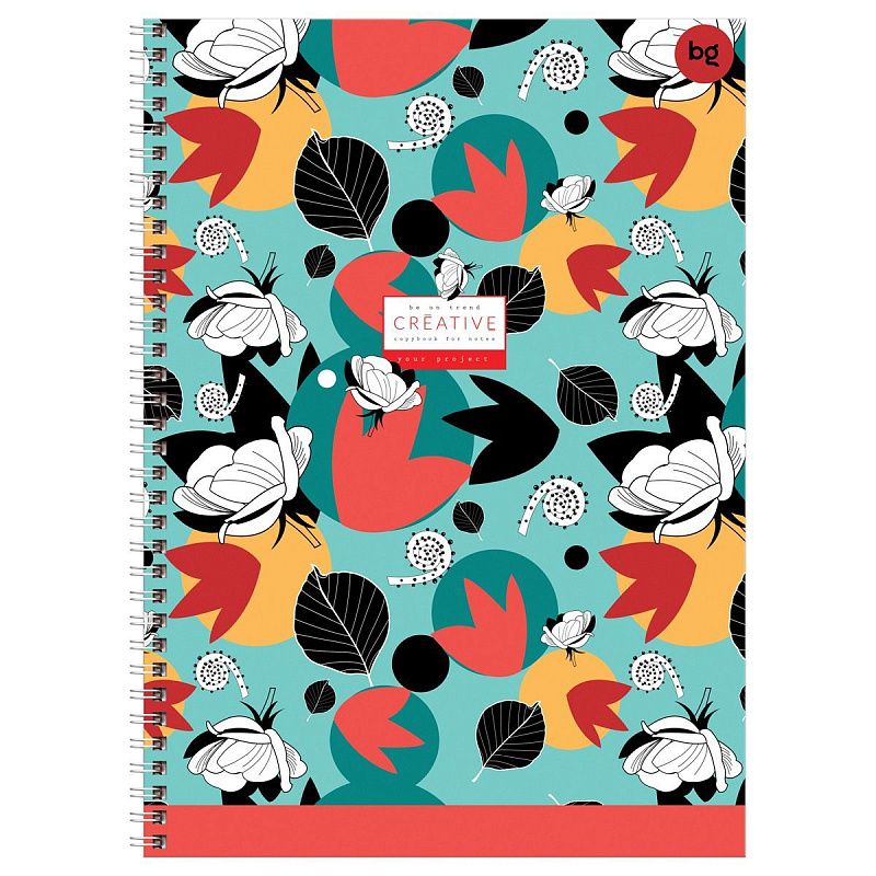 Тетрадь 160л., А4 клетка на гребне BG "Яркий орнамент", глянцевая ламинация, твердая обложка