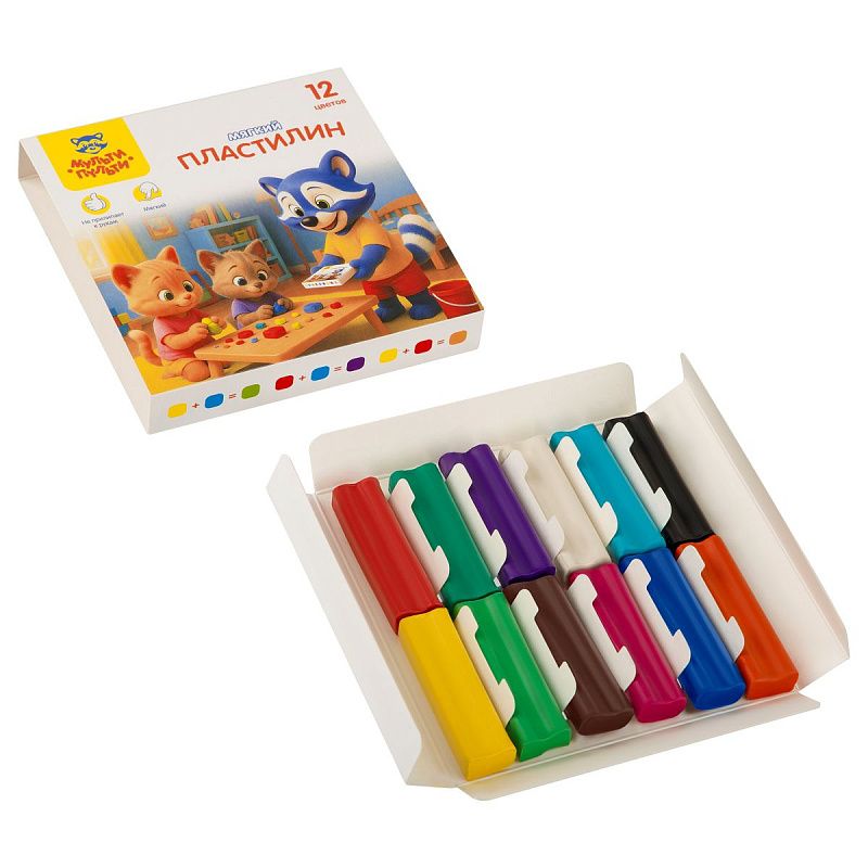 Пластилин Мульти-Пульти "Енот и друзья", 12 цветов, 120г, картон
