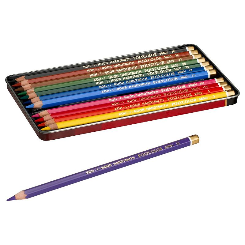 Карандаши цветные художественные Koh-I-Noor "Polycolor", 12цв., заточен., метал. пенал