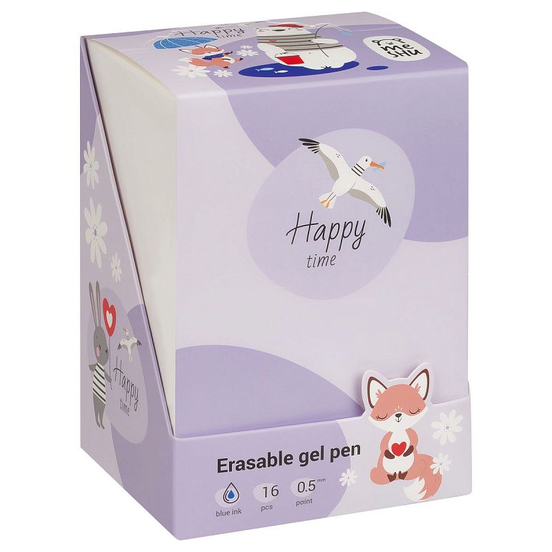 Ручка гелевая стираемая автоматическая MESHU "Funny friends" синяя, 0,5мм, корпус ассорти, с топпером 