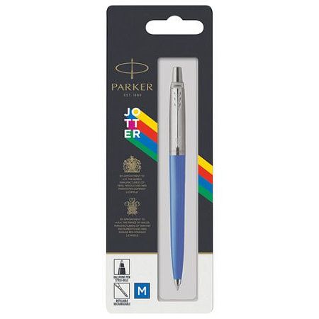 Ручка шариковая PARKER "Jotter Plastic CT", корпус синий, детали из нержавеющей стали, блистер, синяя, 2076052 