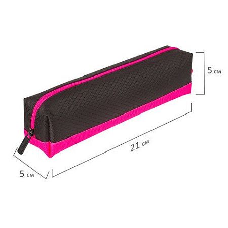 Пенал-косметичка BRAUBERG, мягкий, "Black&Bright", черно-розовый, 21х5х5 см, 229006 