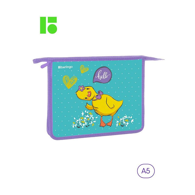 Папка для тетрадей 1 отделение, А5 Berlingo "Hello", 240*205*40мм, пластик, на молнии 