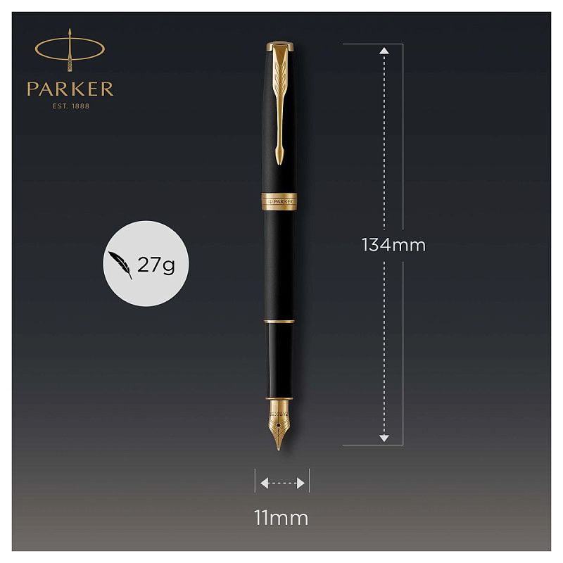 Ручка перьевая Parker "Sonnet Matte Black GT" 0,8мм, подарочная упаковка 