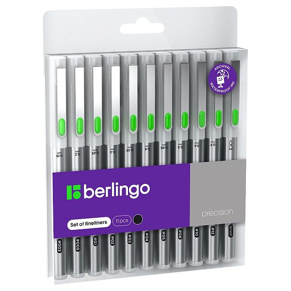 УЦЕНКА - Набор линеров пигментных Berlingo "Precision" черные, 11шт., европодвес (осн 375115)