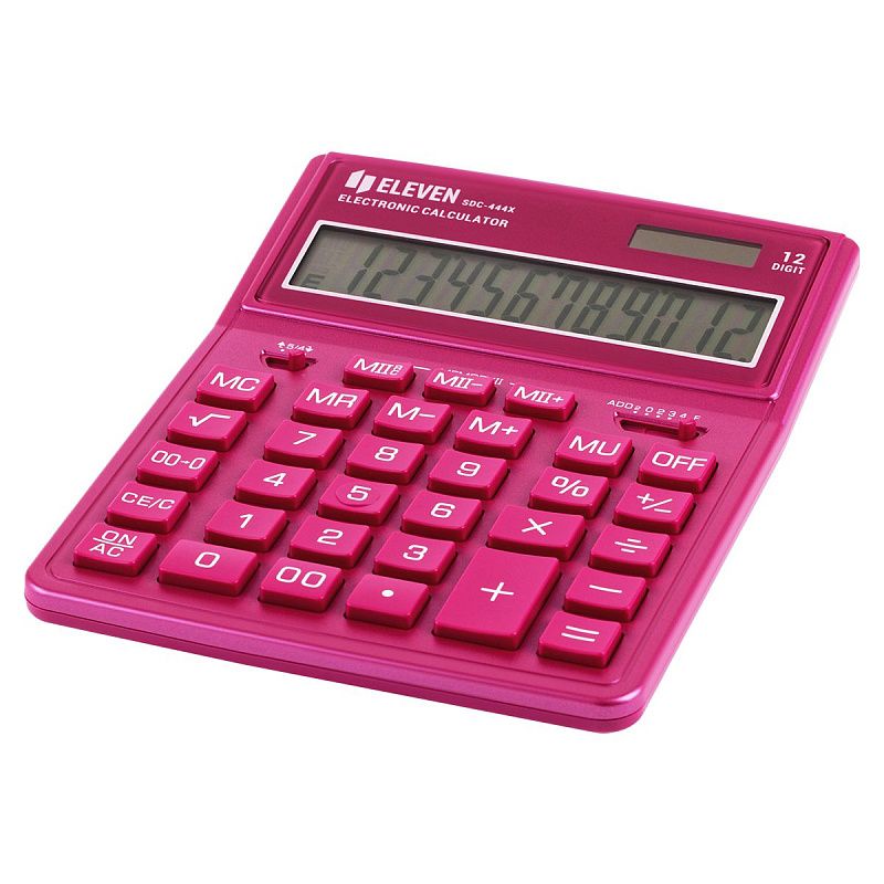Калькулятор настольный Eleven SDC-444X-PK, 12 разрядов, двойное питание, 155*204*33мм, розовый