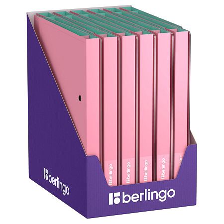 Папка на 2 кольцах Berlingo "Haze" A4, 24мм, 600мкм, D-кольца, с внутр. карманом, розовая, софт-тач 