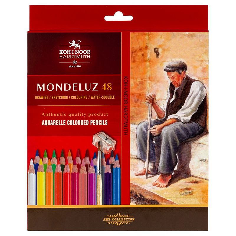 Карандаши акварельные Koh-I-Noor "Mondeluz Old Man", 48цв., заточен., кисть+точилка, картон, европодвес