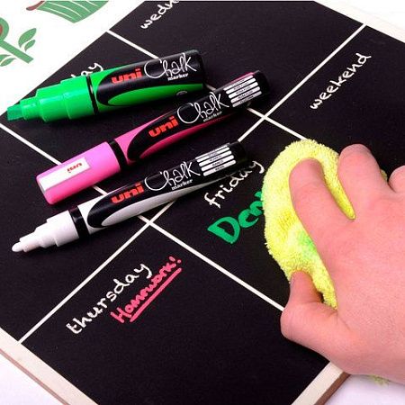Маркер меловой UNI "Chalk", 1,8-2,5 мм, БЕЛЫЙ, влагостираемый, для гладких поверхностей, PWE-5M WHITE 