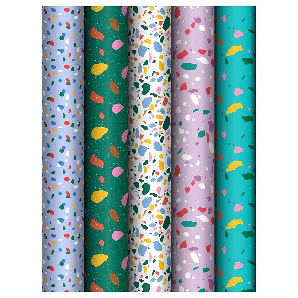 Упаковочная бумага глянц. 70*100см, MESHU "Terrazzo", 80 г/м2, ассорти, 5 дизайнов